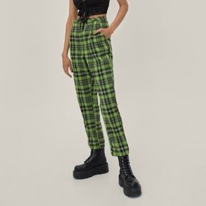 Nasty Gal Green Check Pleated Tapered Pants